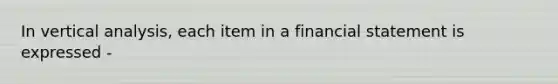 In vertical analysis, each item in a financial statement is expressed -