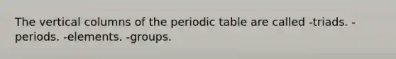 The vertical columns of the periodic table are called -triads. -periods. -elements. -groups.