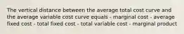 The vertical distance between the average total cost curve and the average variable cost curve equals - marginal cost - average fixed cost - total fixed cost - total variable cost - marginal product