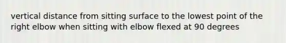 vertical distance from sitting surface to the lowest point of the right elbow when sitting with elbow flexed at 90 degrees