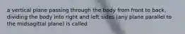 a vertical plane passing through the body from front to back, dividing the body into right and left sides (any plane parallel to the midsagittal plane) is called