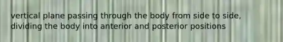 vertical plane passing through the body from side to side, dividing the body into anterior and posterior positions