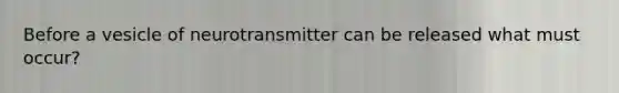 Before a vesicle of neurotransmitter can be released what must occur?