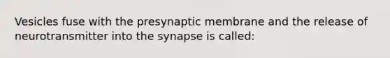 Vesicles fuse with the presynaptic membrane and the release of neurotransmitter into the synapse is called: