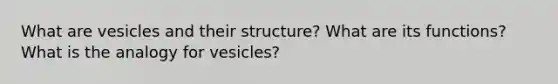 What are vesicles and their structure? What are its functions? What is the analogy for vesicles?