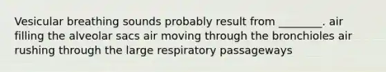 Vesicular breathing sounds probably result from ________. air filling the alveolar sacs air moving through the bronchioles air rushing through the large respiratory passageways