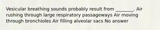 Vesicular breathing sounds probably result from ________. Air rushing through large respiratory passageways Air moving through bronchioles Air filling alveolar sacs No answer