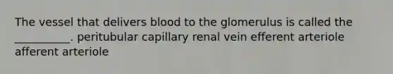 The vessel that delivers blood to the glomerulus is called the __________. peritubular capillary renal vein efferent arteriole afferent arteriole