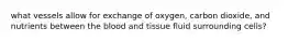 what vessels allow for exchange of oxygen, carbon dioxide, and nutrients between the blood and tissue fluid surrounding cells?