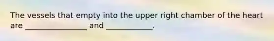 The vessels that empty into the upper right chamber of the heart are ________________ and ____________.