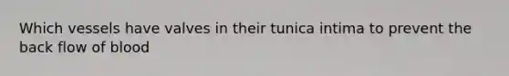 Which vessels have valves in their tunica intima to prevent the back flow of blood