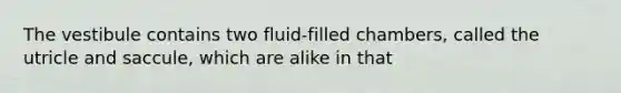 The vestibule contains two fluid-filled chambers, called the utricle and saccule, which are alike in that