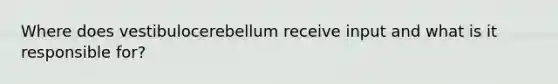 Where does vestibulocerebellum receive input and what is it responsible for?