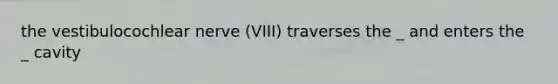 the vestibulocochlear nerve (VIII) traverses the _ and enters the _ cavity