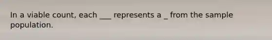 In a viable count, each ___ represents a _ from the sample population.