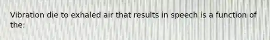 Vibration die to exhaled air that results in speech is a function of the: