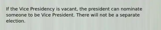 If the Vice Presidency is vacant, the president can nominate someone to be Vice President. There will not be a separate election.