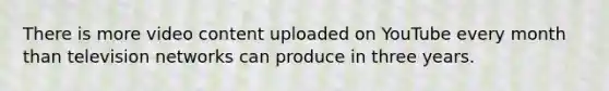 There is more video content uploaded on YouTube every month than television networks can produce in three years.