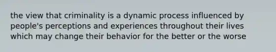 the view that criminality is a dynamic process influenced by people's perceptions and experiences throughout their lives which may change their behavior for the better or the worse