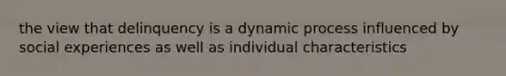 the view that delinquency is a dynamic process influenced by social experiences as well as individual characteristics