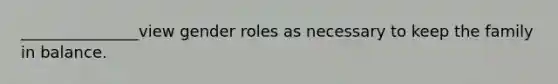 _______________view gender roles as necessary to keep the family in balance.