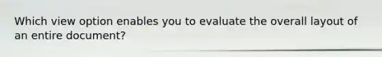 Which view option enables you to evaluate the overall layout of an entire document?