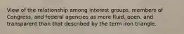 View of the relationship among interest groups, members of Congress, and federal agencies as more fluid, open, and transparent than that described by the term iron triangle.