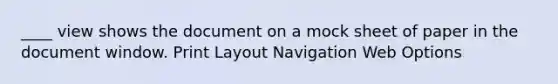 ____ view shows the document on a mock sheet of paper in the document window.​ ​Print Layout ​Navigation ​Web ​Options