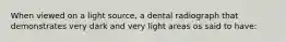 When viewed on a light source, a dental radiograph that demonstrates very dark and very light areas os said to have: