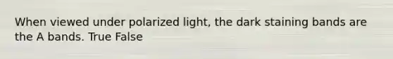 When viewed under polarized light, the dark staining bands are the A bands. True False