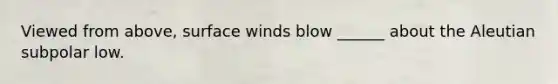 Viewed from above, surface winds blow ______ about the Aleutian subpolar low.