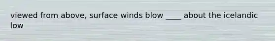 viewed from above, surface winds blow ____ about the icelandic low