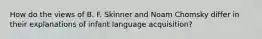 How do the views of B. F. Skinner and Noam Chomsky differ in their explanations of infant language acquisition?