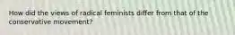 How did the views of radical feminists differ from that of the conservative movement?