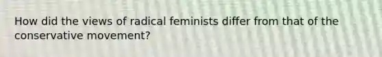 How did the views of radical feminists differ from that of the conservative movement?