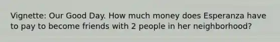 Vignette: Our Good Day. How much money does Esperanza have to pay to become friends with 2 people in her neighborhood?