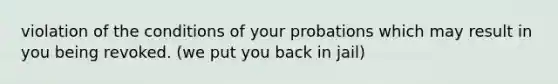 violation of the conditions of your probations which may result in you being revoked. (we put you back in jail)