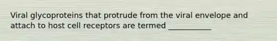 Viral glycoproteins that protrude from the viral envelope and attach to host cell receptors are termed ___________