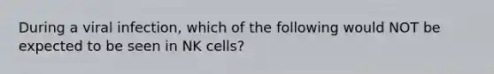 During a viral infection, which of the following would NOT be expected to be seen in NK cells?