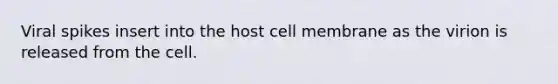 Viral spikes insert into the host cell membrane as the virion is released from the cell.