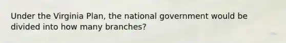 Under the Virginia Plan, the national government would be divided into how many branches?