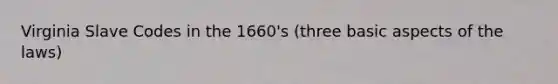 Virginia Slave Codes in the 1660's (three basic aspects of the laws)