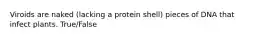 Viroids are naked (lacking a protein shell) pieces of DNA that infect plants. True/False