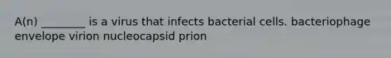A(n) ________ is a virus that infects bacterial cells. bacteriophage envelope virion nucleocapsid prion