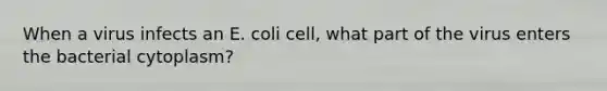 When a virus infects an E. coli cell, what part of the virus enters the bacterial cytoplasm?