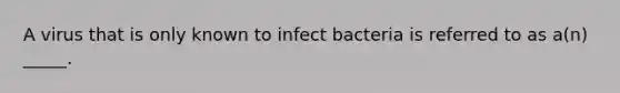 A virus that is only known to infect bacteria is referred to as a(n) _____.