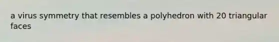 a virus symmetry that resembles a polyhedron with 20 triangular faces