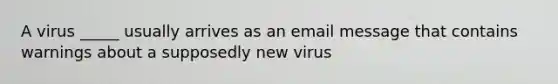 A virus _____ usually arrives as an email message that contains warnings about a supposedly new virus