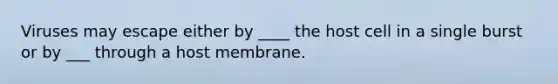 Viruses may escape either by ____ the host cell in a single burst or by ___ through a host membrane.