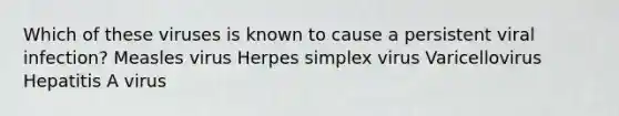 Which of these viruses is known to cause a persistent viral infection? Measles virus Herpes simplex virus Varicellovirus Hepatitis A virus